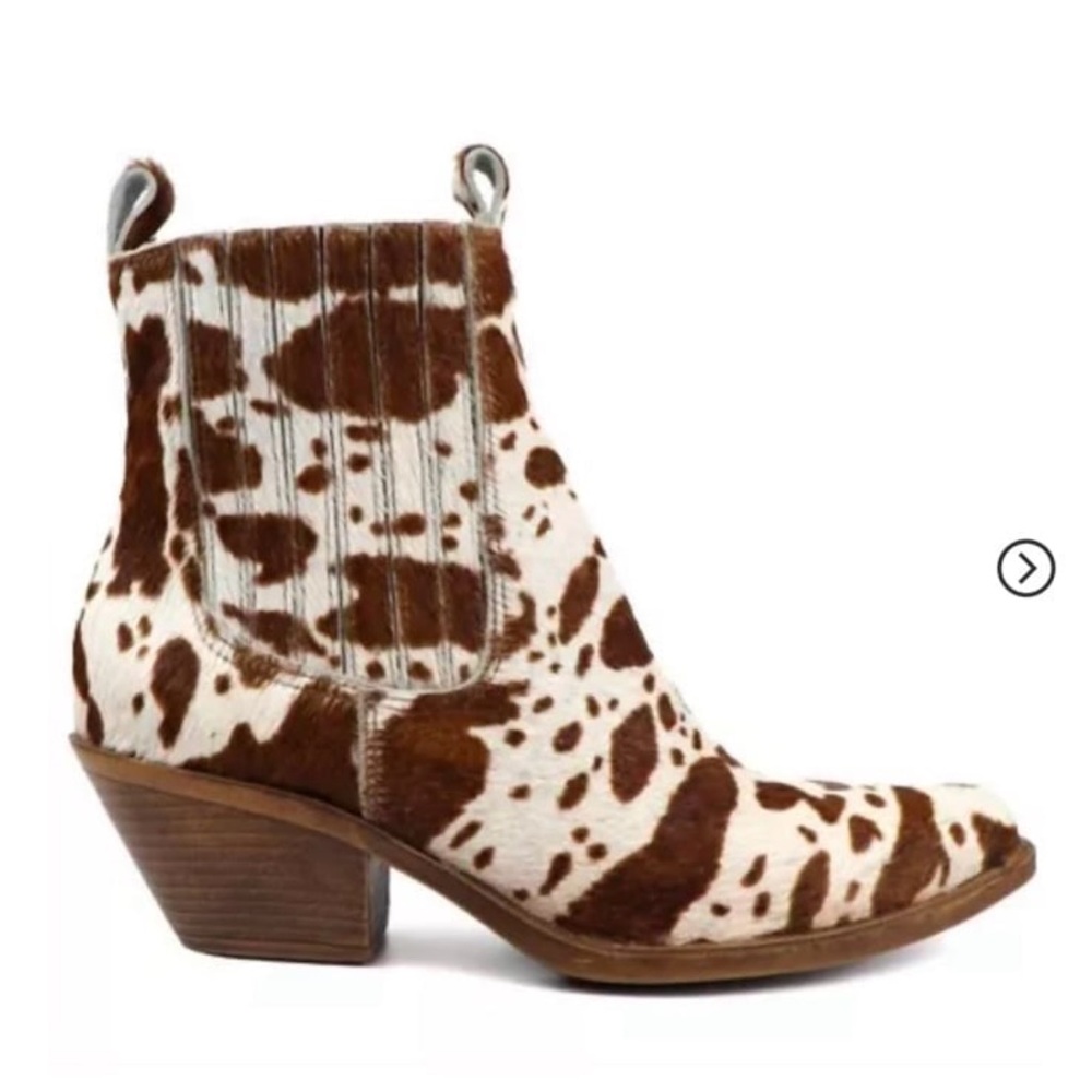 Cow Print Brown & White Ankle Bootie - Women